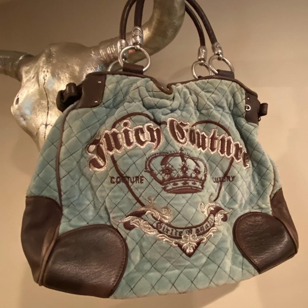 Juicy Couture sumptuous handbag-Leather Accents with quilted turquoise fabric